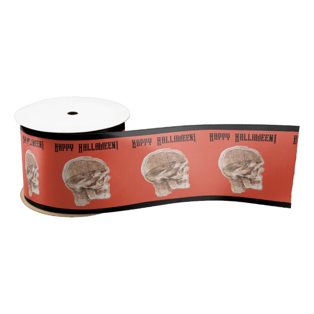 Da Vinci Halloween Science Anatomie Skull Print Satinband (Spule)