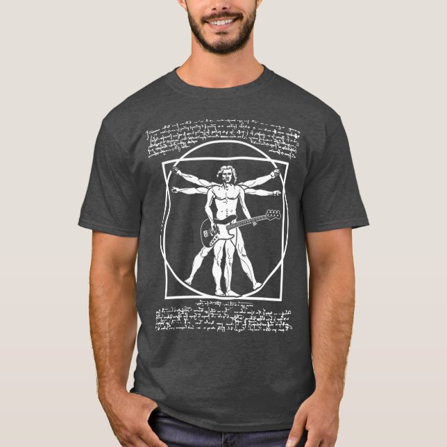 Da Vinci Vitruvian Man Bass Guitar Player Bass T-Shirt (Vorderseite)