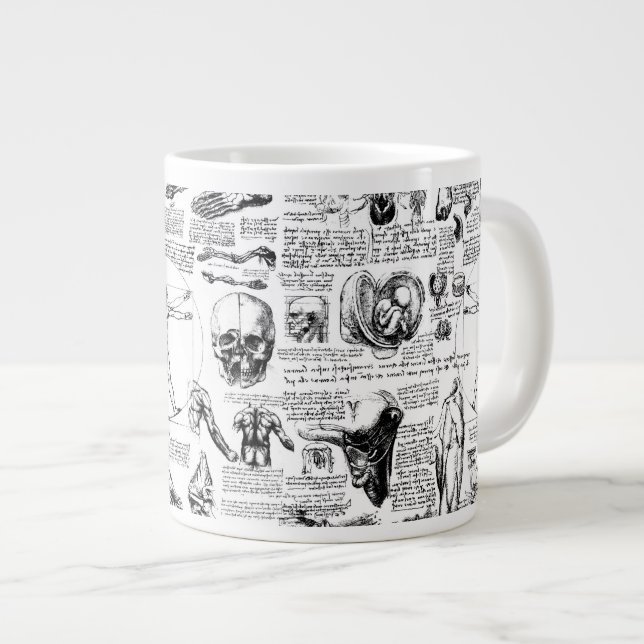 Da Vincis Anatomie-Sketchbook Jumbo-Tasse (Vorderseite Rechts)