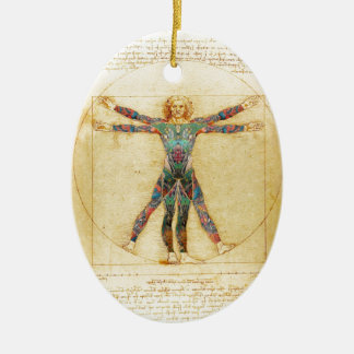 Da Vincis Vitruvian Mann mit Tätowierungen Keramikornament