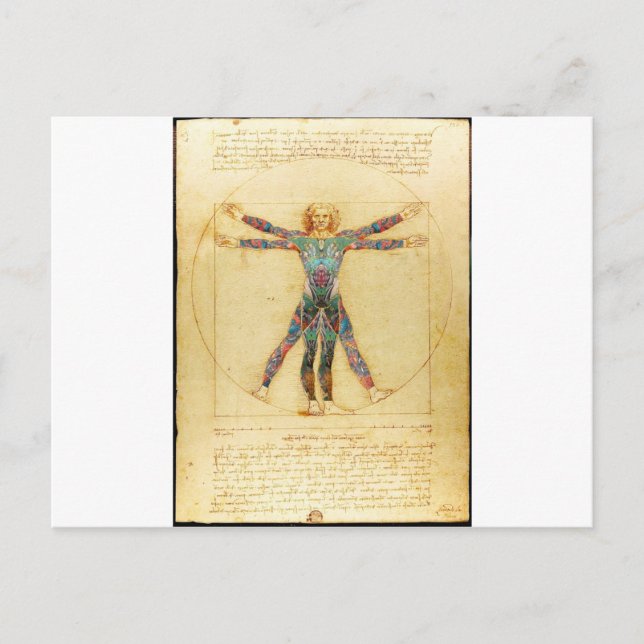 Da Vinci's Vitruvian Mann mit Tattoos Postkarte (Vorderseite)