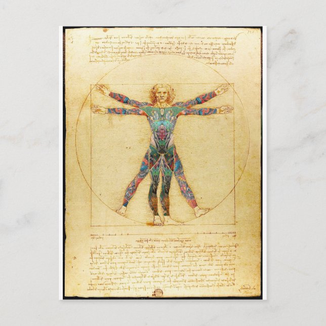 Da Vinci's Vitruvian Mann mit Tattoos Postkarte (Vorderseite)