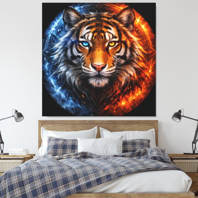 Daagwear – Duality Tiger | Fire & Ice Spirit Leinwanddruck (Insitu (Schlafzimmer))