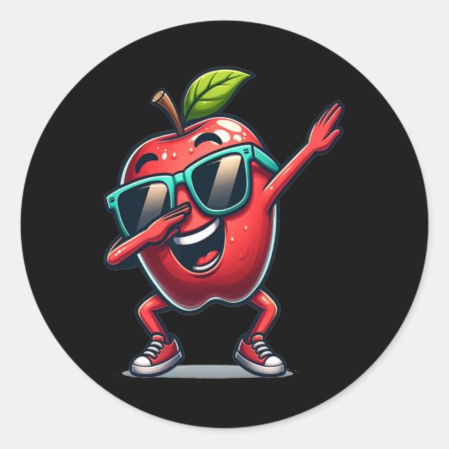 Dab Apple Dancing Dabbing Apple Frucht Runder Aufkleber (Vorderseite)