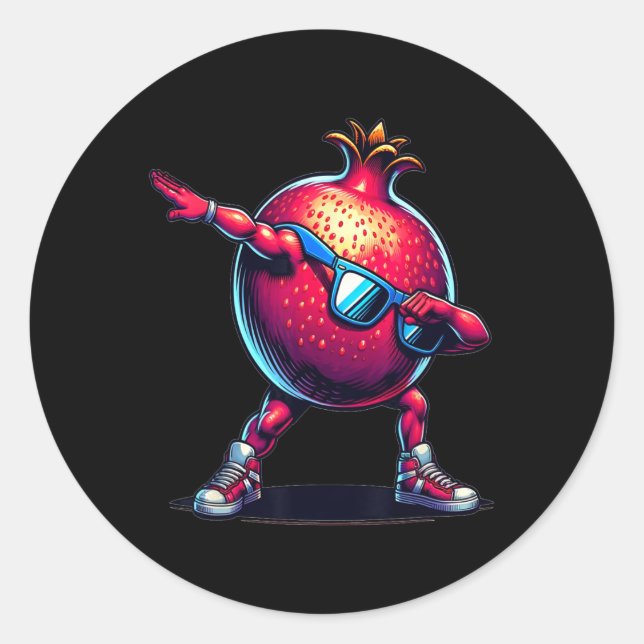 Dab Dance Pomegranate Funny Dancing Dabbing Obst Runder Aufkleber (Vorderseite)