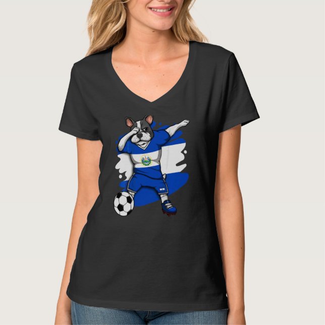 Dab French Bulldog El Salvador Soccer Fans Jersey T-Shirt (Vorderseite)