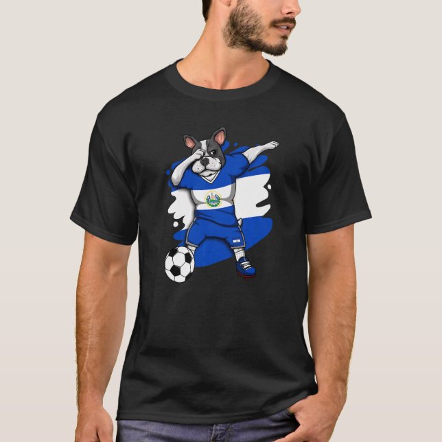 Dab French Bulldog El Salvador Soccer Fans Jersey T-Shirt (Vorderseite)