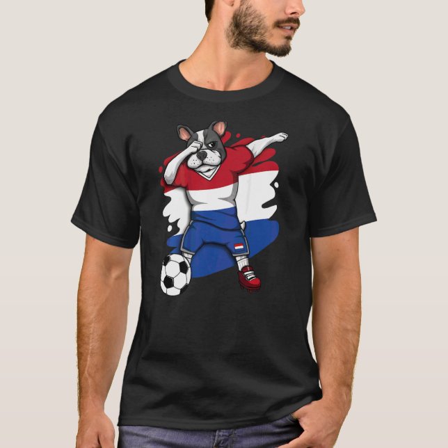 Dab French Bulldog Netherlands Soccer Fans Jersey T-Shirt (Vorderseite)