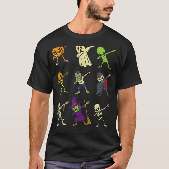 Dab Pumpkin Skeleton Ghost Alien Zombie Halloween T-Shirt (Vorderseite)