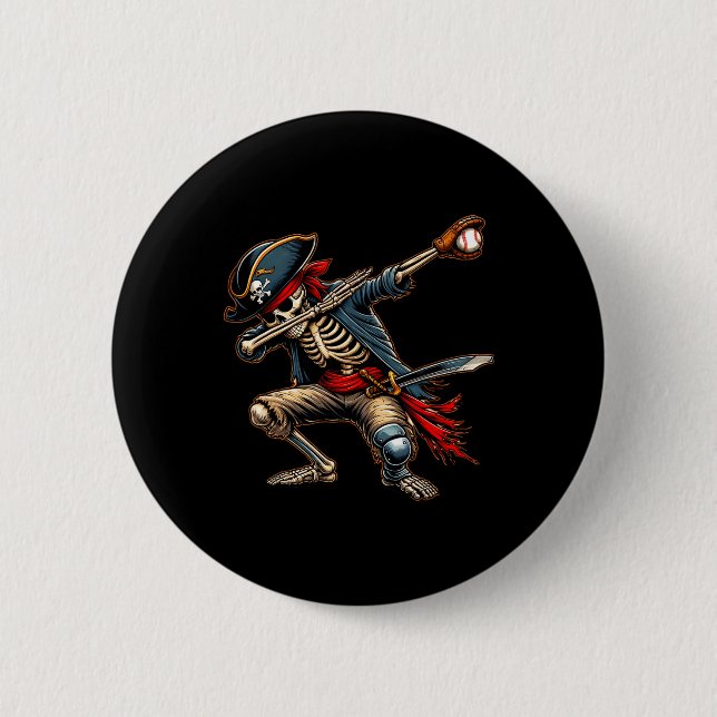 Dab Skeleton Dabbing Skelett Pirate Baseball Button (Vorderseite)