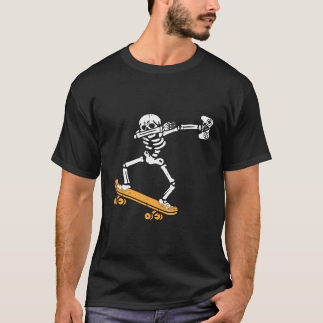 Dab Skeleton Skateboard Gamer Kostüm Funny Hallow T-Shirt (Vorderseite)