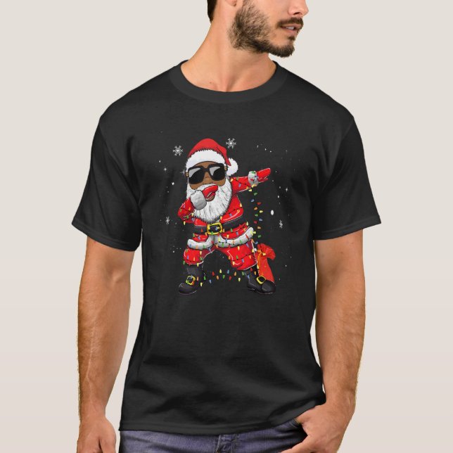Dabbing Afroamerikanischer Weihnachtsbaum Lig T-Shirt (Vorderseite)