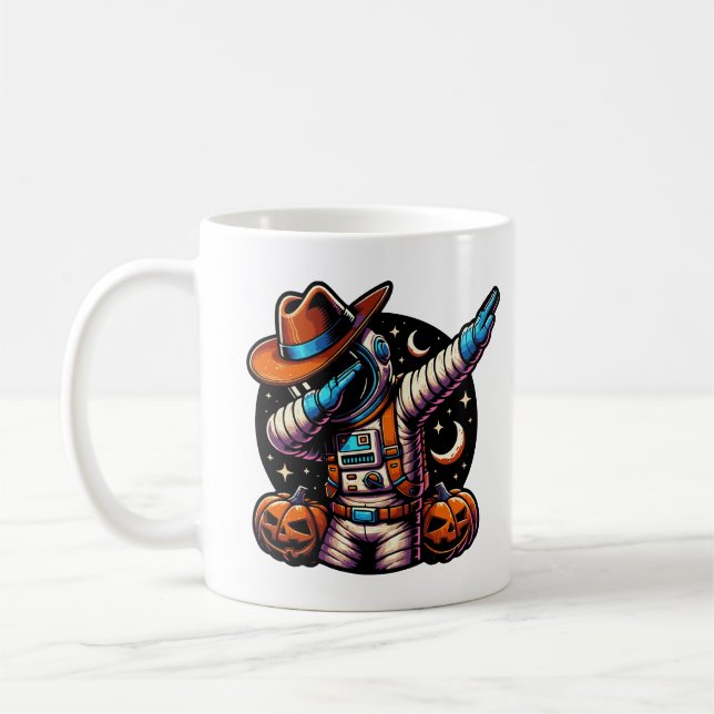 Dabbing Astronaut Cowboy mit Orange Pumpkins Kaffeetasse (Links)