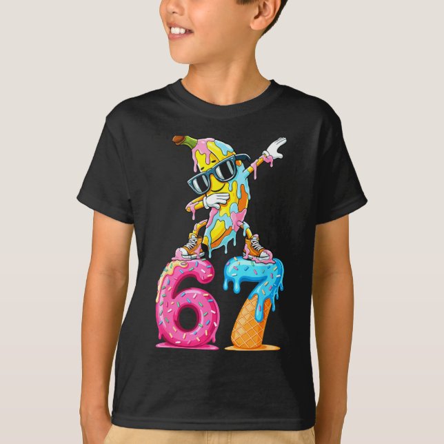 Dabbing Banana 67 Ice Cream Drip Funny Six Seven M T-Shirt (Vorderseite)