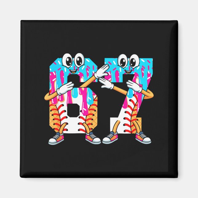 Dabbing Baseball Ice Cream Drip Number 67 Birthday Magnet (Vorne)