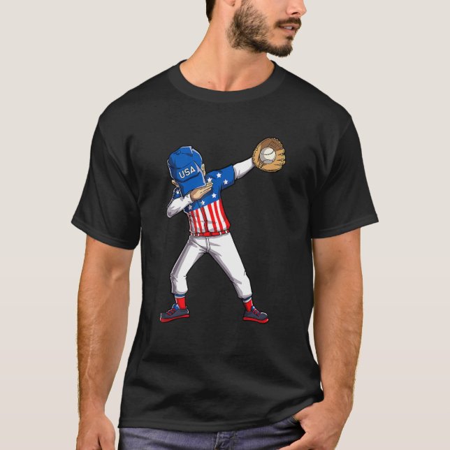 Dabbing Baseball Player 4th Of July USA American F T-Shirt (Vorderseite)