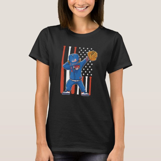 Dabbing Baseball Player 4th Of July USA American F T-Shirt (Vorderseite)