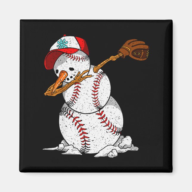 Dabbing Baseball Snowman Snow Christmas Xmas Holid Magnet (Vorne)