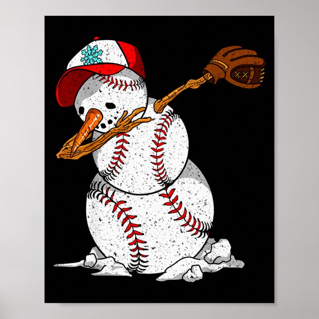 Dabbing Baseball Snowman Snow Christmas Xmas Holid Poster (Vorne)
