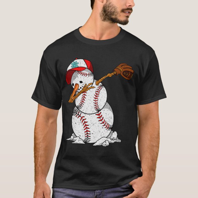 Dabbing Baseball Snowman Snow Christmas Xmas Holid T-Shirt (Vorderseite)