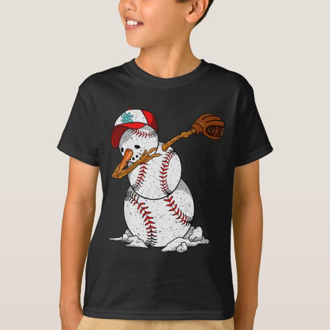 Dabbing Baseball Snowman Snow Christmas Xmas Holid T-Shirt (Vorderseite)
