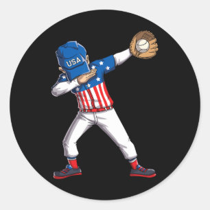 Dabbing Baseballspieler 4. Juli USA Amerikanische Runder Aufkleber