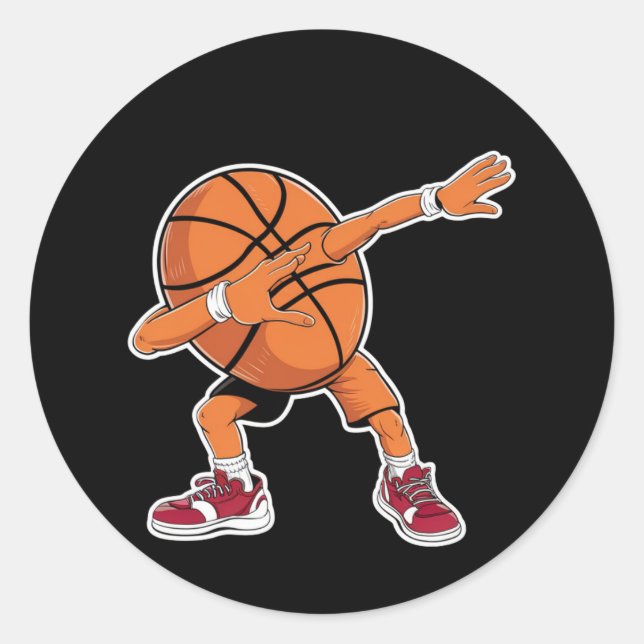 Dabbing Basketball Ball Funny Sports Player Runder Aufkleber (Vorderseite)