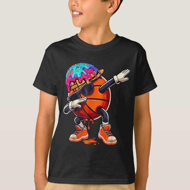 Dabbing Basketball Drip Eiscreme Kinder Jugend Jun T-Shirt (Vorderseite)