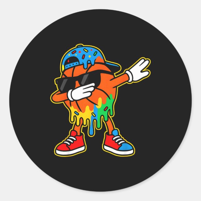 Dabbing Basketball Ice Cream Drip Boys Basketball  Runder Aufkleber (Vorderseite)
