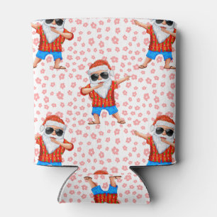 Dabbing Beach Santa Claus in einem Aloha Shirt mit Dosenkühler