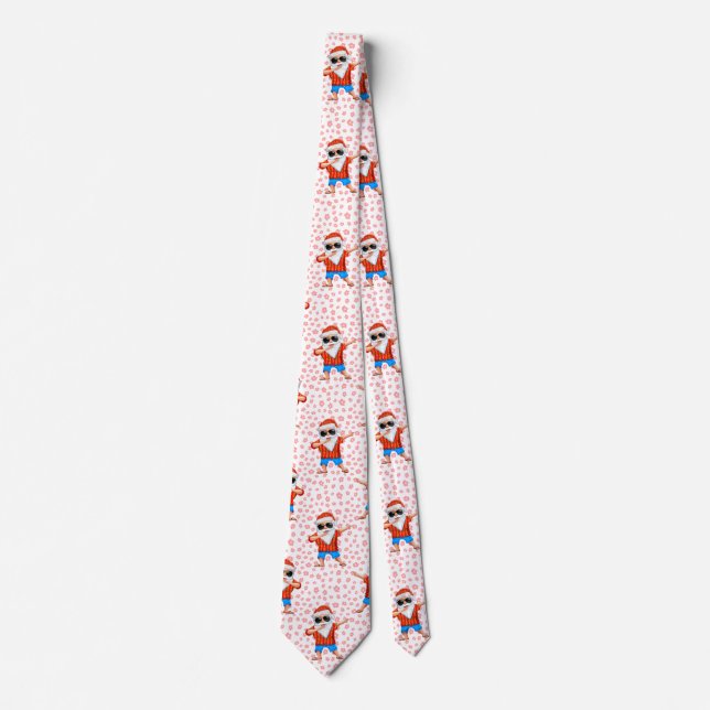 Dabbing Beach Santa Claus in einem Aloha Shirt mit Krawatte (Vorderseite)