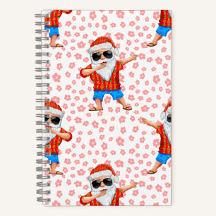 Dabbing Beach Santa Claus in einem Aloha Shirt mit Notizbuch