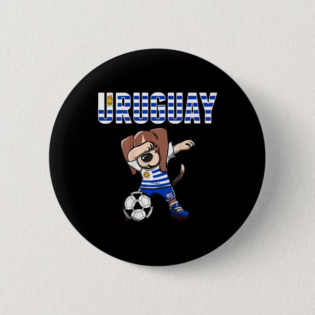 Dabbing Beagle Hund Uruguay Fußballfans Jersey Uru Button (Vorderseite)