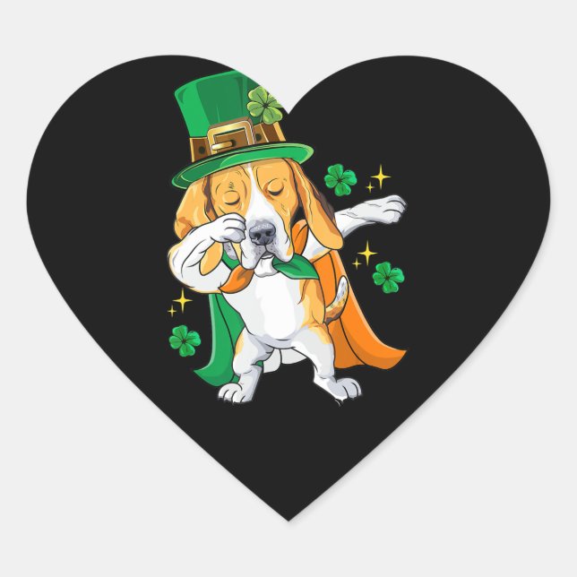 Dabbing Beagle Leprechaun St Patricks Day Geschenk Herz-Aufkleber (Vorderseite)