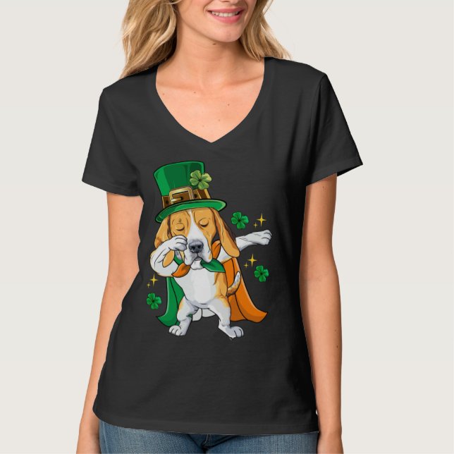 Dabbing Beagle Leprechaun St Patricks Day T-Shirt (Vorderseite)