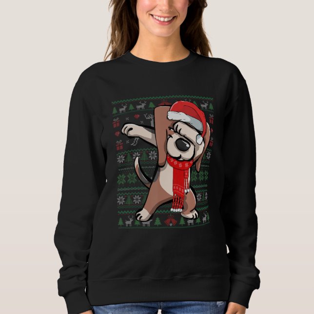Dabbing Beagle Ugly Christmas Sweater Funny Party Sweatshirt (Vorderseite)