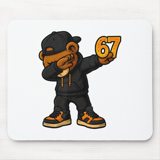 Dabbing Bear 67 Meme Lustig Brainrot Hip Hop Kinde Mousepad (Vorne)