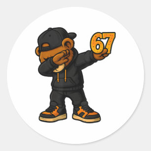Dabbing Bear 67 Meme Lustig Brainrot Hip Hop Kinde Runder Aufkleber