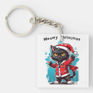 Dabbing Black Cat: Meowy Weihnachtsfeierlichkeiten Schlüsselanhänger