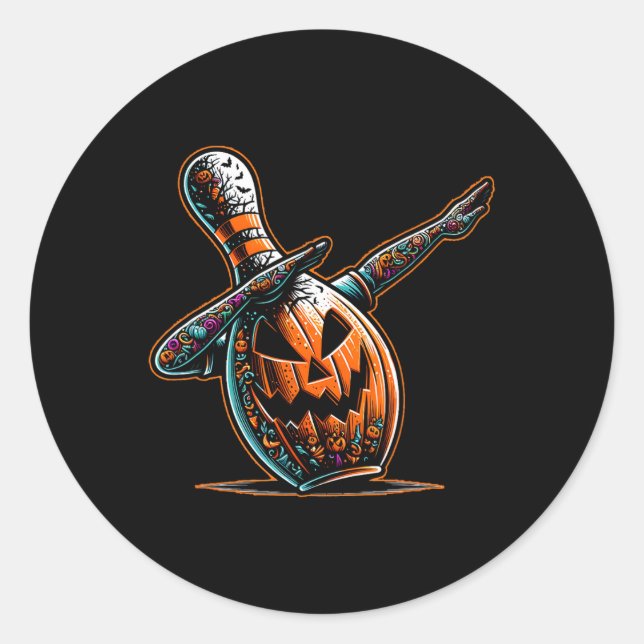 Dabbing Bowling Button Bowler Kürbislaterne Spooky Runder Aufkleber (Vorderseite)
