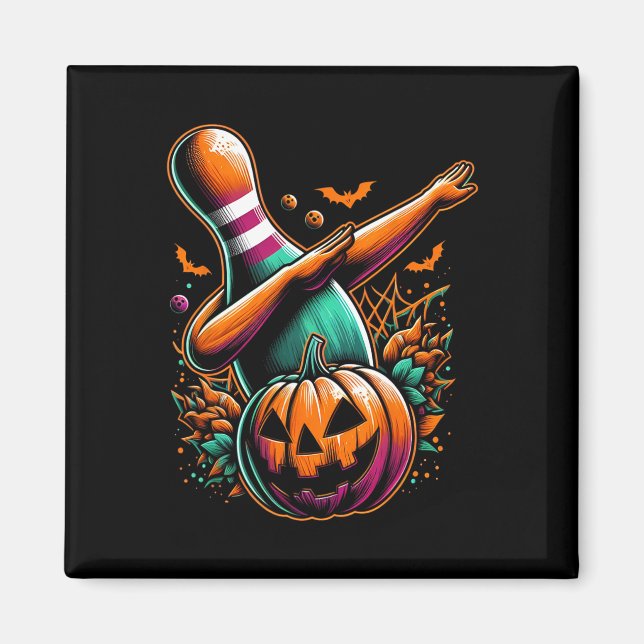 Dabbing Bowling Button Pumpkin Spooky Halloween Bo Magnet (Vorne)