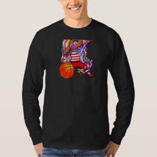 Dabbing Braune Haut Einhorn Amerika Basketball Tri T-Shirt