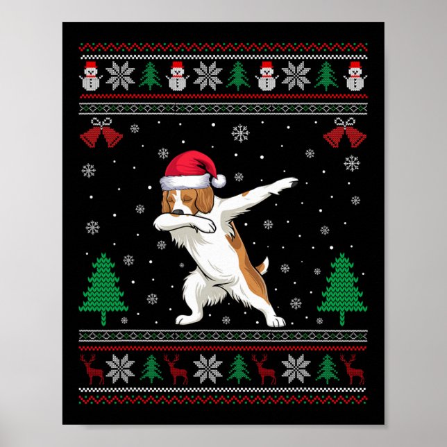 Dabbing Brittany Spaniel Weihnachtsmannmütze Boys  Poster (Vorne)