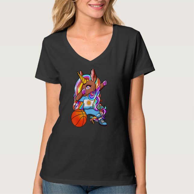 Dabbing Brown Skin Unicorn Argentinien Basketball  T-Shirt (Vorderseite)