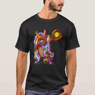 Dabbing Brown Skin Unicorn - Baseball Softball Lov T-Shirt