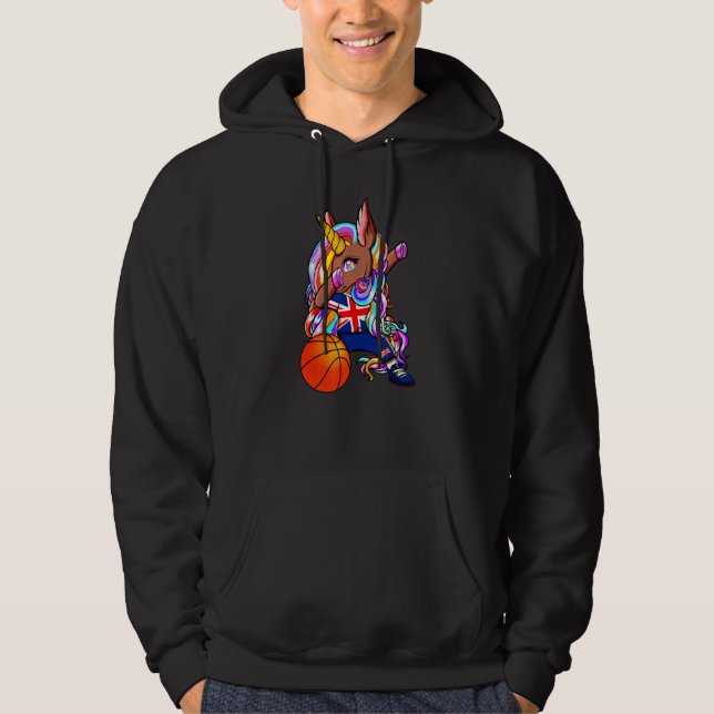 Dabbing Brown Skin Unicorn Großbritannien Basketba Hoodie (Vorderseite)