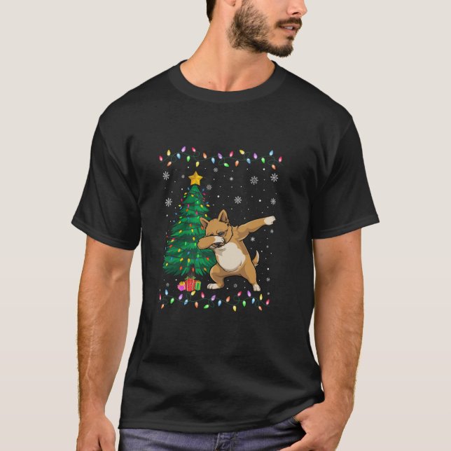 Dabbing Brussels Griffon Dog Xmas Tree Lights Ugly T-Shirt (Vorderseite)
