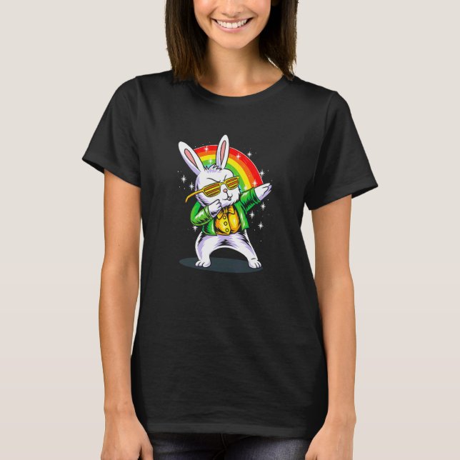 Dabbing Bunny Funny Happy St Patrick Day T-Shirt (Vorderseite)