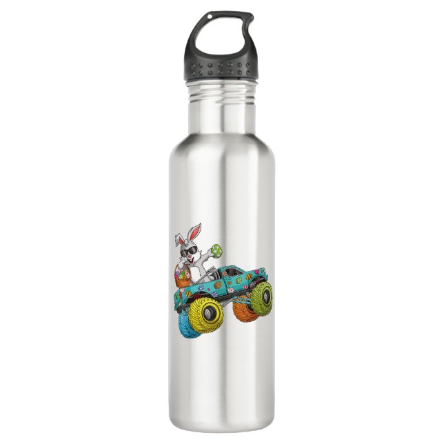 Dabbing Bunny Happy Easter Monster Truck Lovers Ki Edelstahlflasche (Vorderseite)