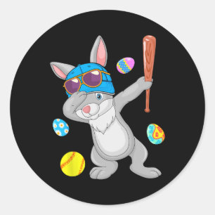 Dabbing Bunny Playing Lesson Softball Osterkostüm Runder Aufkleber